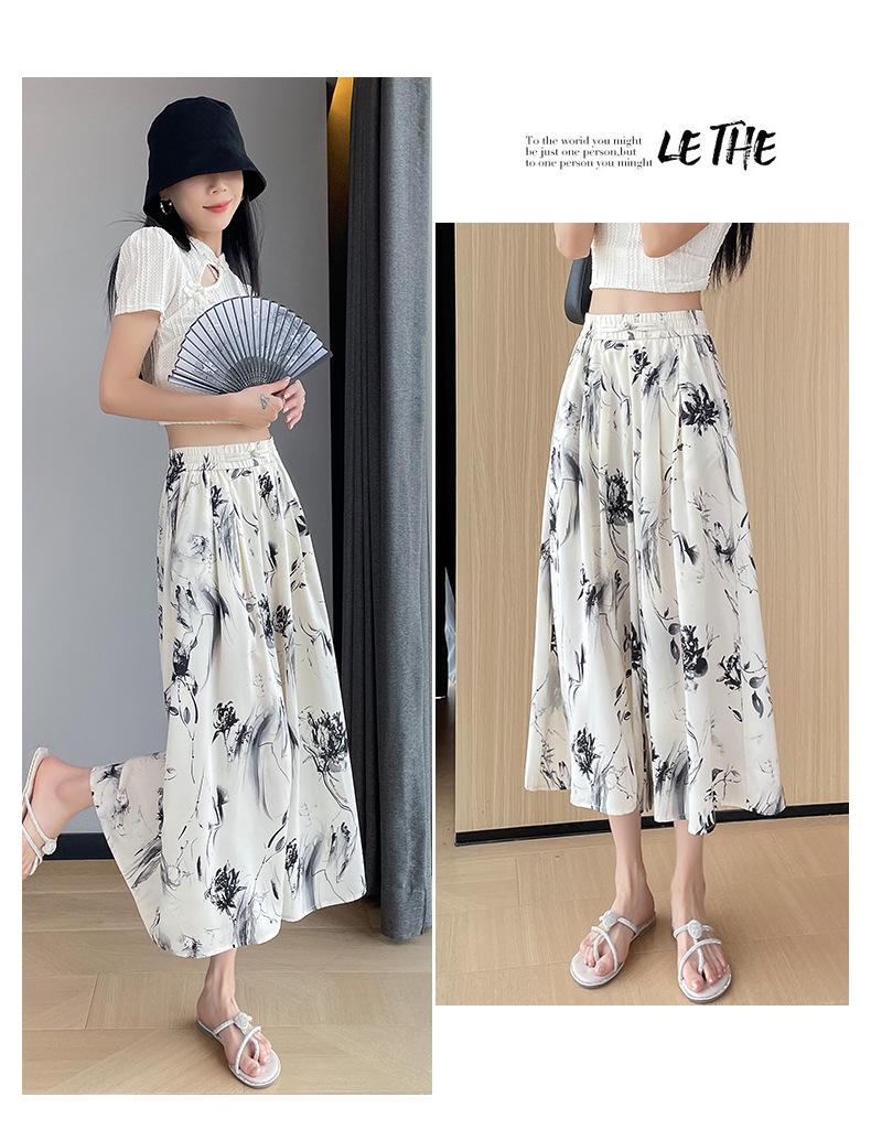2025 Summer High Waist Women's Slimming Loose Fit Culottes - Petite Draping Wide-Leg Pants