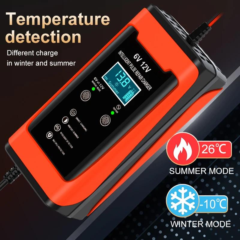 6V 12V 6A Car Battery Charger Universal Smart Fast Charge Cycle GEL Lead-Acid Charger Auto Motorcycle Pulse Repair LCD Display