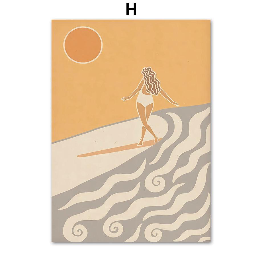 Meeresstrand Mädchen Palmen Landschaft Wandkunst Leinwandbild Abstrakte Poster Drucke Hotel Bar Wandbild Für Wohnzimmer Dekoration