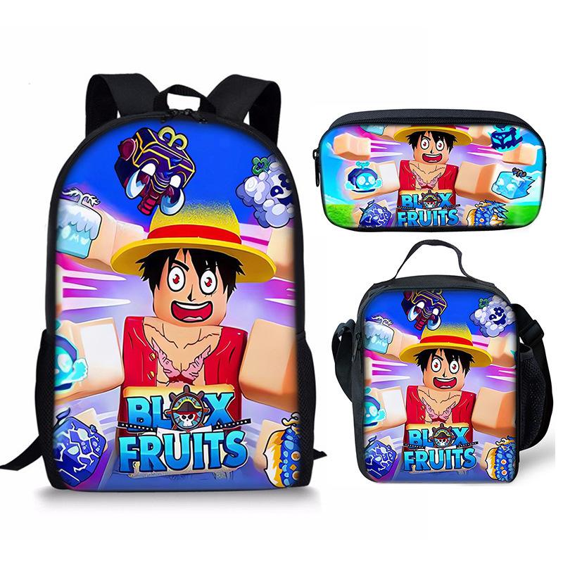 Bloxfruits Primary School Schoolbag Three-Piece Cartoon Backpack Combination Set Diy