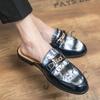 Herr Svarta Halvsommar Kedjetofflor Sandaler med Stängd Tå Läder Loafers Mules Casual Skor För Män Manliga Skor Mockasiner