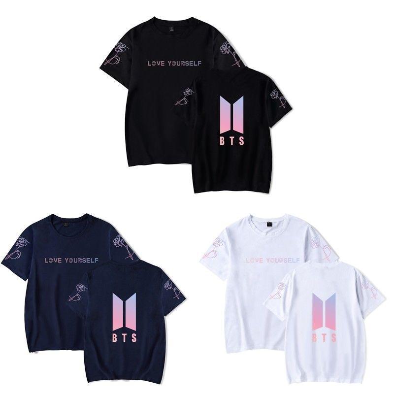 Bts Tryckt T-shirt Kortärmad Bomull Vardagskläder För Fans Mode
