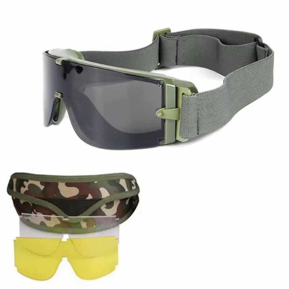 X800 Taktische Schutzbrille 3 Linsen Wechselsystem für Paintball, Jagd & Kampf UV400 Schutz Antibeschlag Sicherheitsbrille