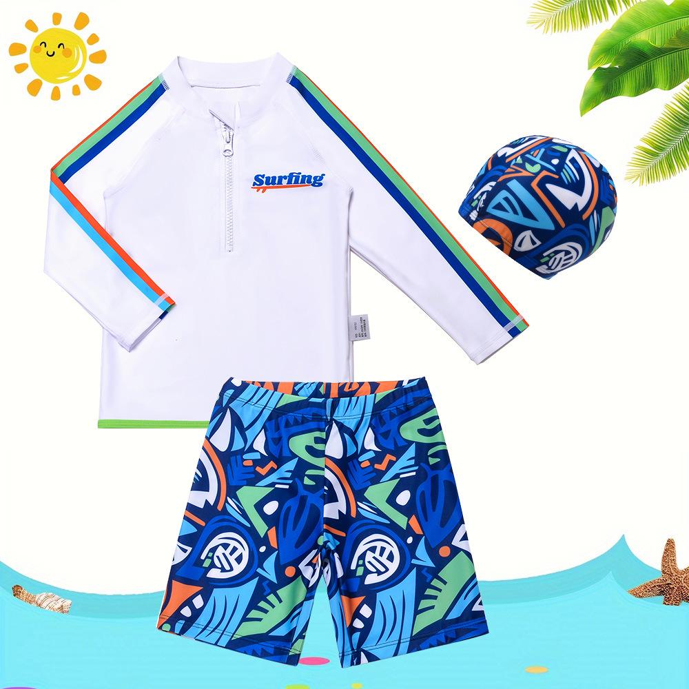 Boys' Cartoon Long-Sleeve Quick-Dry Sun Protection Swimsuit