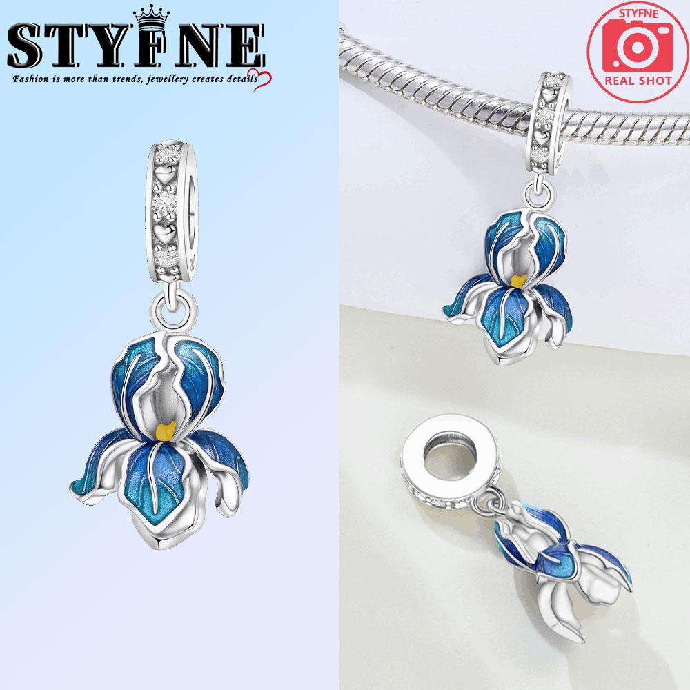 Copper White Zircon Bee Blue Orchid Iris Charms Beads Pendant For Original Bracelet Woman Girl Jewelry
