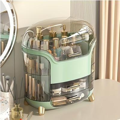 Une boîte de rangement pouvant contenir des produits cosmétiques, une boîte de rangement de cosmétiques de bureau de grande capacité avec un couvercle anti-poussière et un compartiment, adaptée aux pinceaux de maquillage