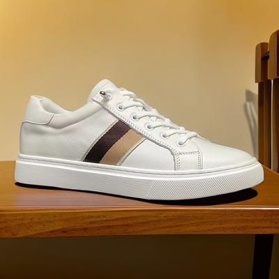 Neue Schuhe für Herren Echtleder Freizeitschuhe Trend Gestreifte Flache Skateboard Schuhe Street Cool Weiße Sneaker