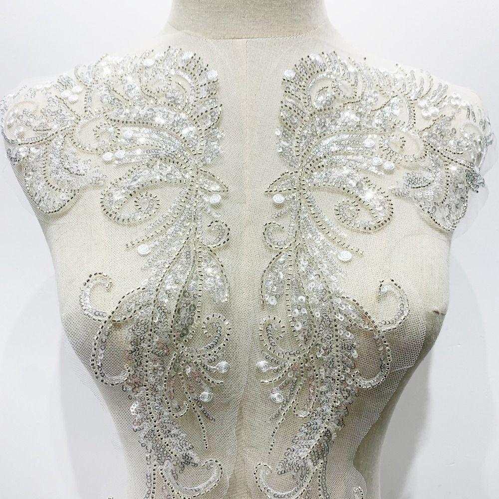Handmade Lace Embroidery DIY Collar Appliqué Latest Design Sequins Embroidery Cloth  Bridal Party