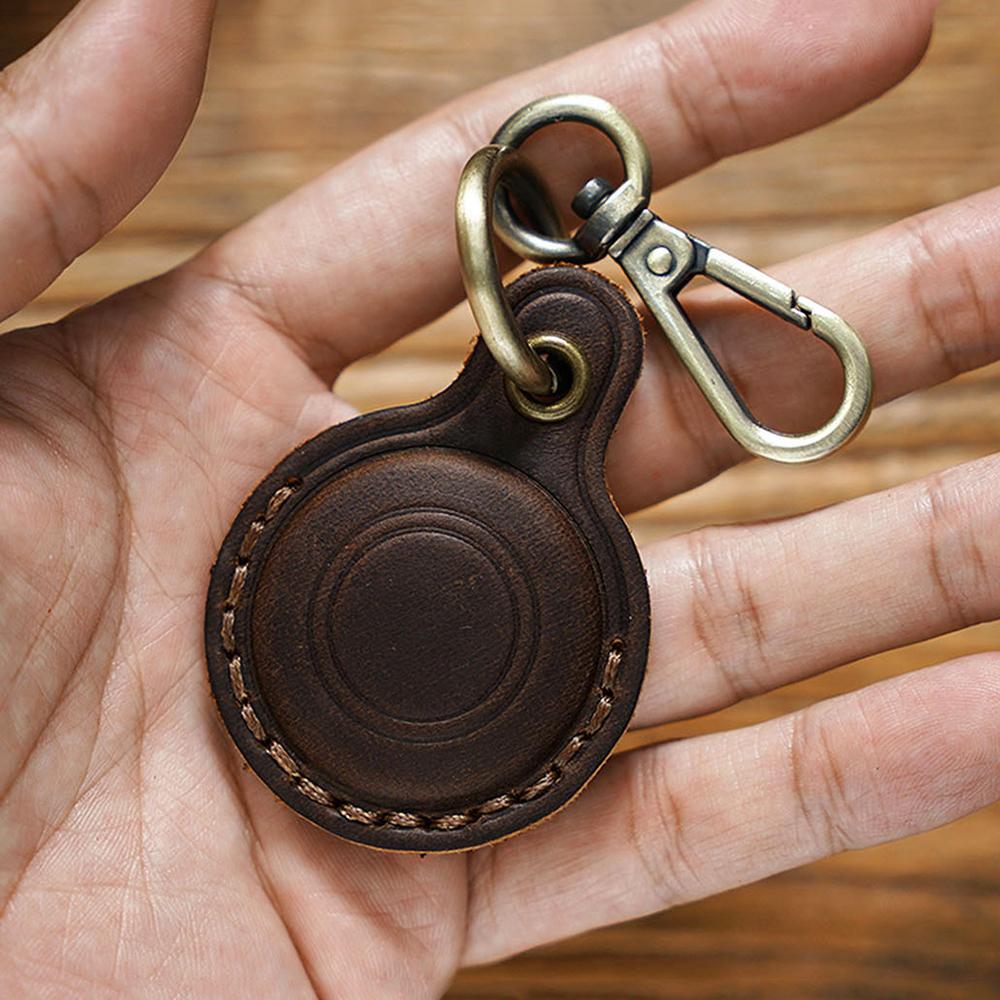 Texturierter Rindsleder Schlüsselanhänger Airtag Hülle Schlüsselring Halter Echtes Leder Anhänger Zugangskarte Langlebig Anti-Verlust Tasche Anhänger Funky Geschenk