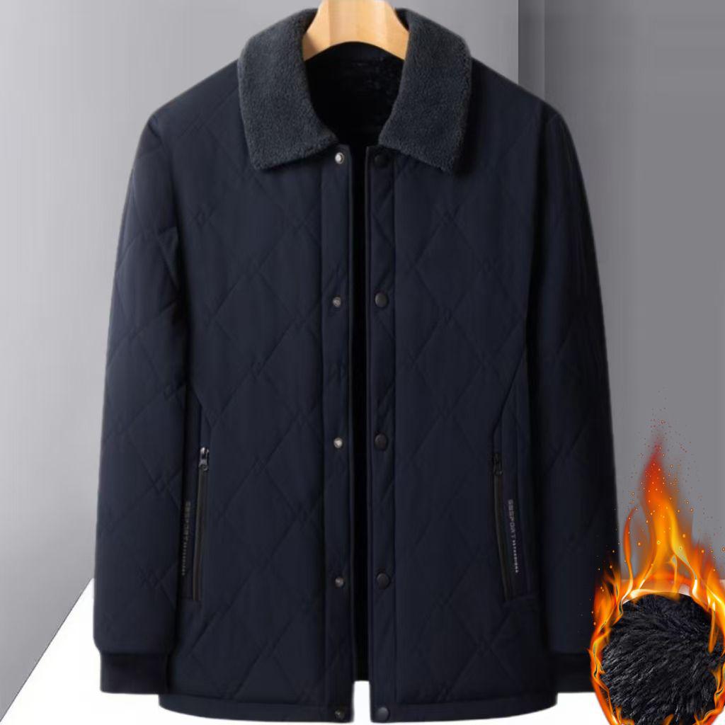 Men's Thickened Cotton Lapel Coat - Warm Winter Jacket for Mid-Aged and Elderly - Plus Size Available