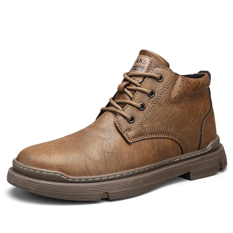 Men's High-top Casual Shoes Men's Winter Cotton Shoes with Velvet To Keep Warm New Martin Boots Men's Waterproof Tooling Leather Boots