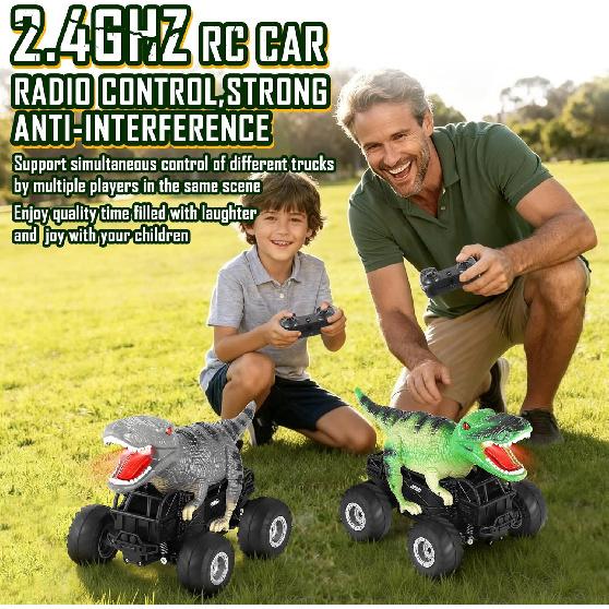 Remote Control Car, 2.4GHz 1:18 RC Cars With Light, 98FT 8KM/H 2-Rechargeable Battery, All Terrain Monster Remote Control Truck Toy, Dinosaur Monster