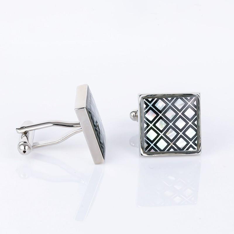 Square Grid Mother Of Pearl Accessories Cufflinks Men's French Shirt