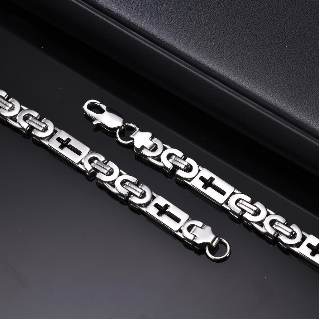 Retro Edelstahl Hohlkreuz Armband für Herren, Silberfarben Byzantinisches Handgefertigtes Kettenglied Armband, Modischer Punk Schmuck