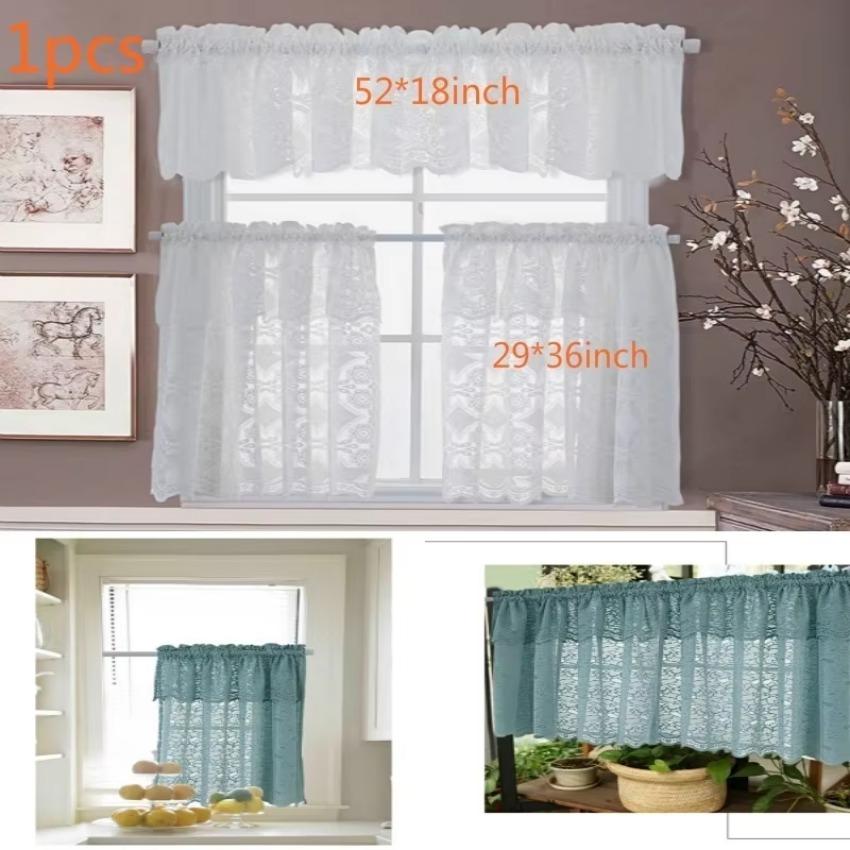 1 Pcs Kitchen Lace Window Screen Curtain Coffee Short Curtain Small Wear for Home Dormitory Bed