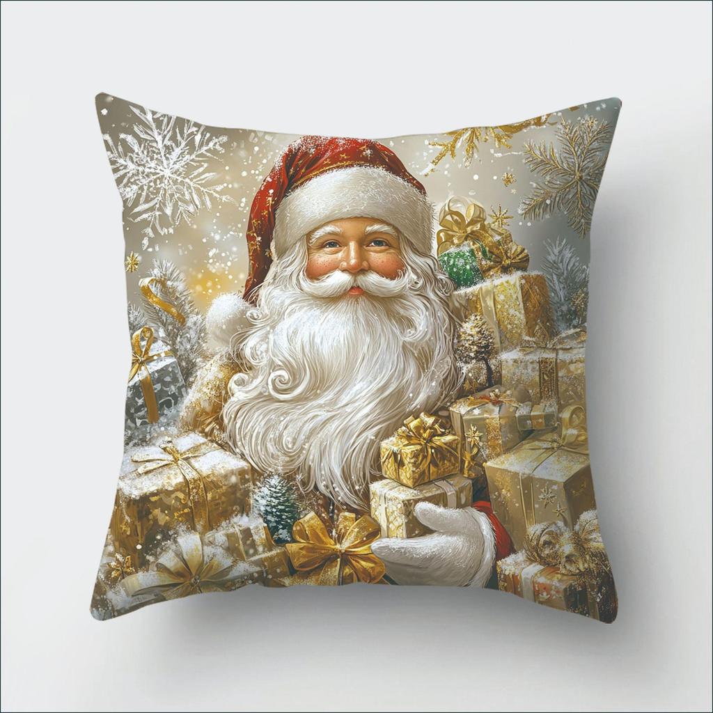 4PCS Christmas Decorative Pillow Cover Reindeer Snowman Cushion Case Sofa Living Room Throw Pillow Sham