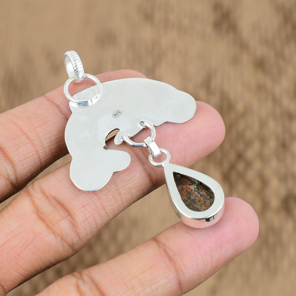 Birthday Gift For Her Natural Grass Garnet Gemstone Pendant Fish 925 Silver