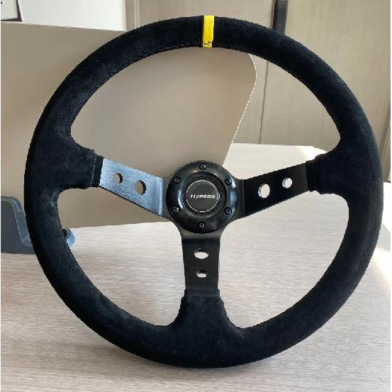 TIYPEOR 350mm Suede Steering Wheel Black Deep 90mm Steering Wheel