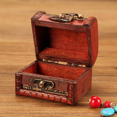 1Pc Antique Mini Wood Treasure Chest Storage Box Jewelry Organizer Box Gift Box