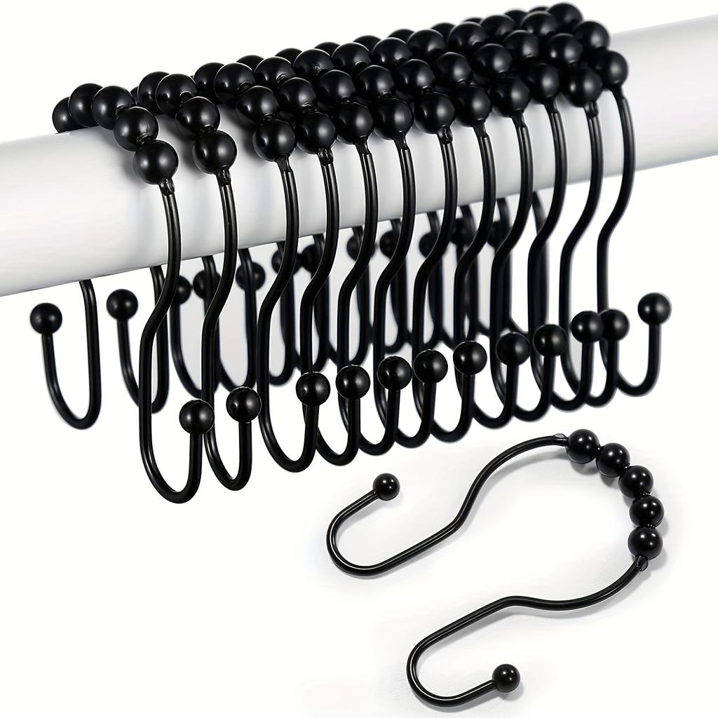 12pcs, Rustproof Stainless Steel S Shape Shower Curtain Hooks Rings, For Bathroom Shower Rod Curtains, Bathroom Accessories