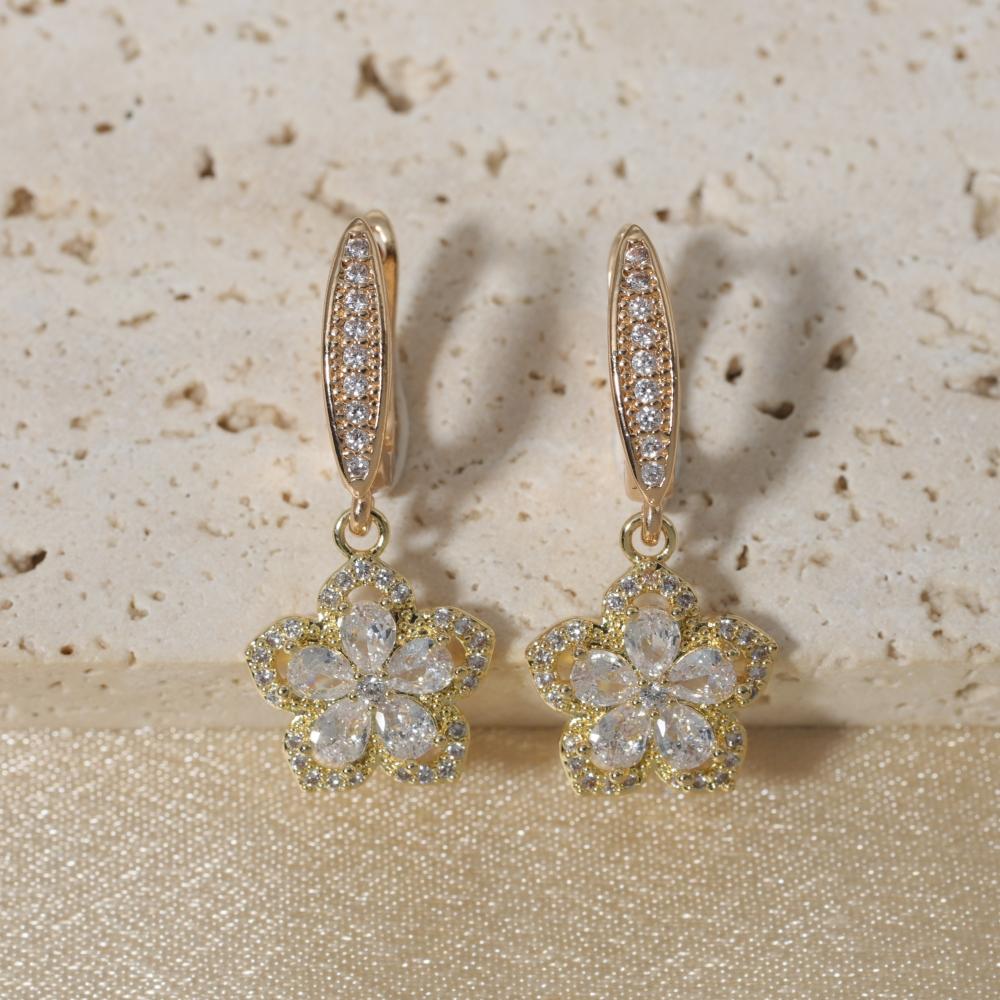 

Luxury Flowers Dangle Earrings for Women Zirconia Earring Jewelry Wedding Party Accessories білий