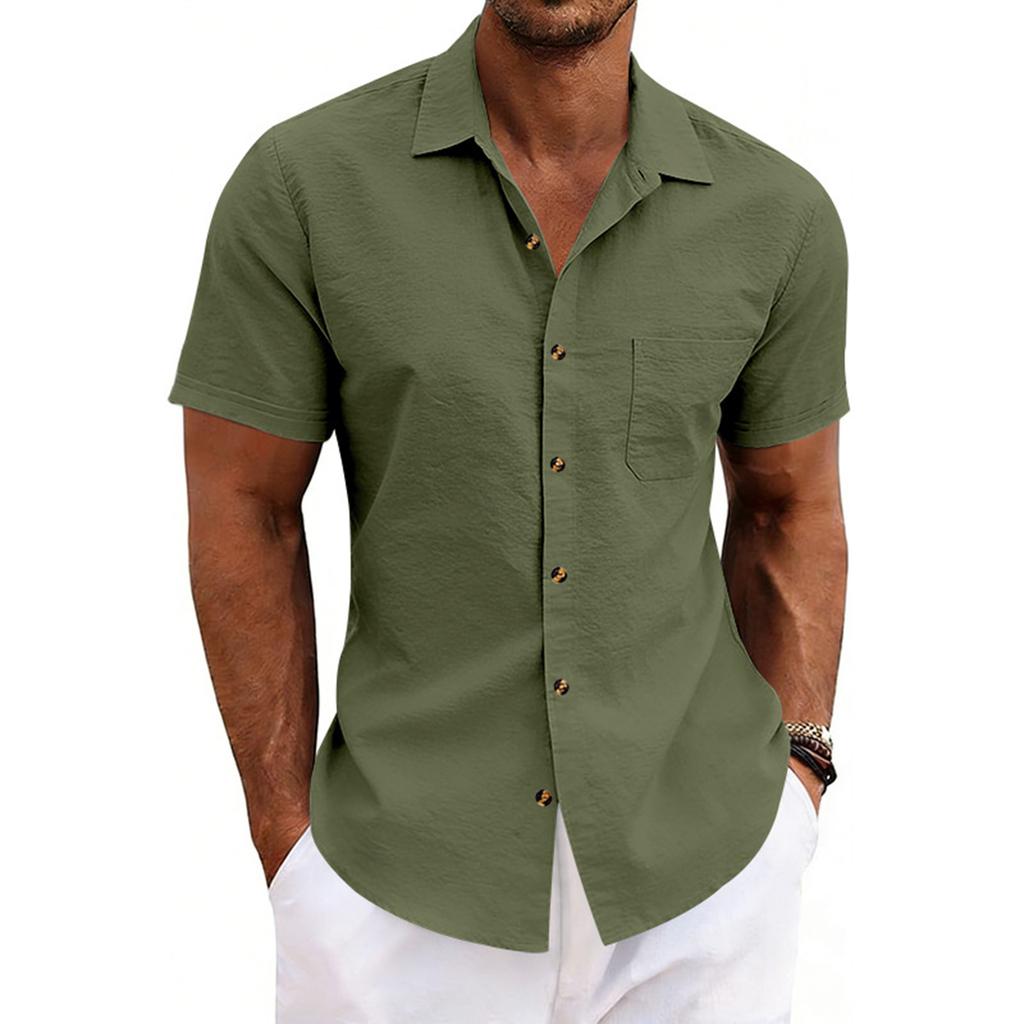 Men's Summer Loose Collar Button-Up Top  Men's Casual Beach Short-Sleeve Shirt