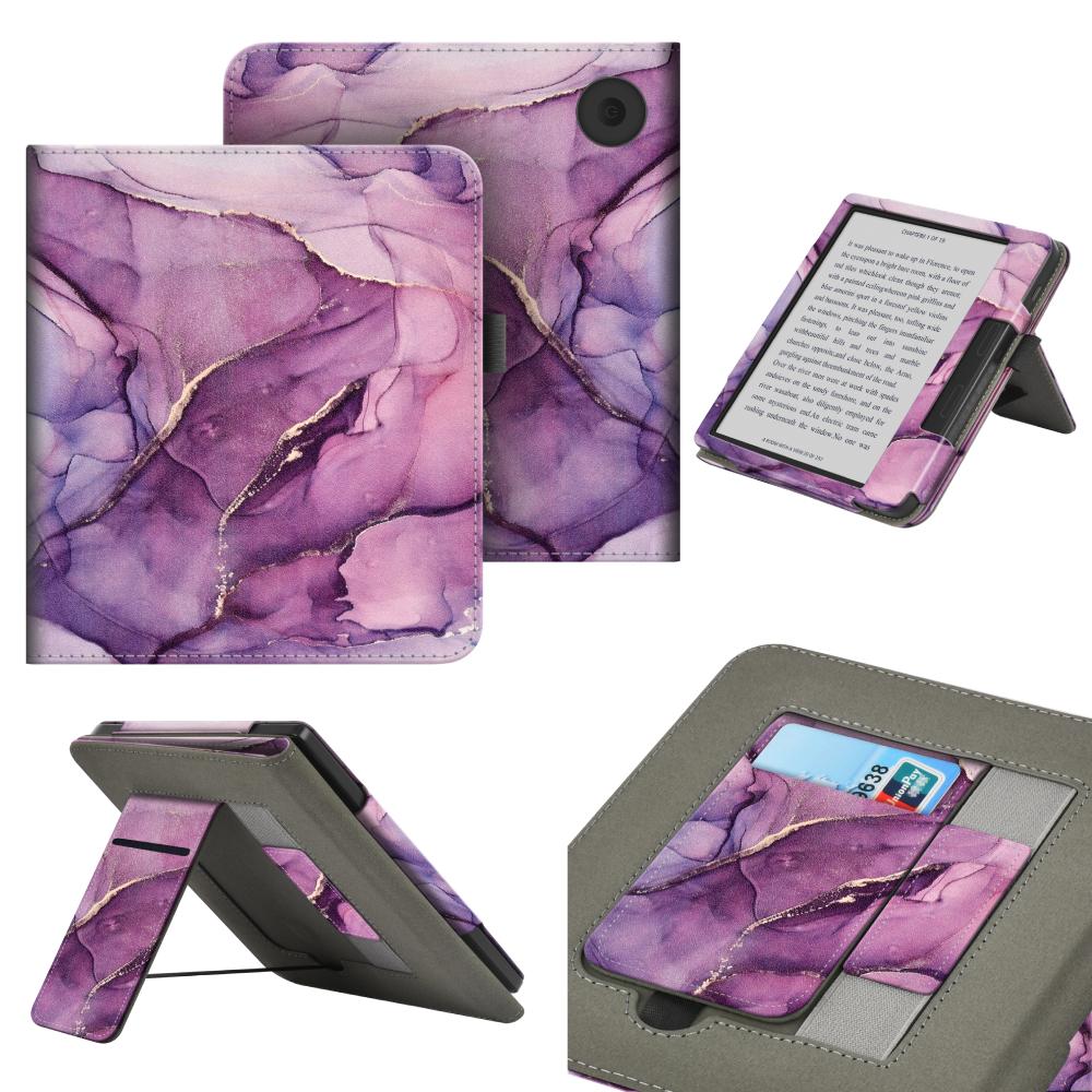 For KOBO Libra Colour/Libra 2/Libra H2O Case with Hand Strap Stand Card Slot 7 Inch Leather Cover Ebook N428 N418 N873 Funda