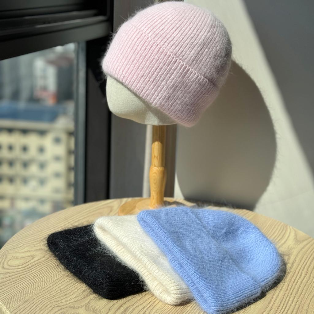 Rabbit Fur Knitted Hat for Women In Autumn and Winter Fashion Versatile Warm Ear Protection Hat Showing Face Small Temperament Wool Hat Trend