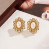 Ying Tai High Polish 18K Gold Stainless Steel Earrings with Faux Pearl and Zircon Studs