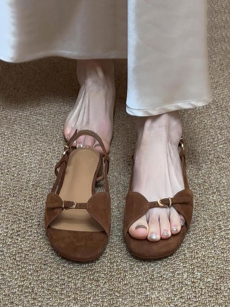 Французские ретро-сандалии с открытым носком для женской летней коллекции, излучающие стильный римский стиль для ношения на улице 35 темно-коричневого