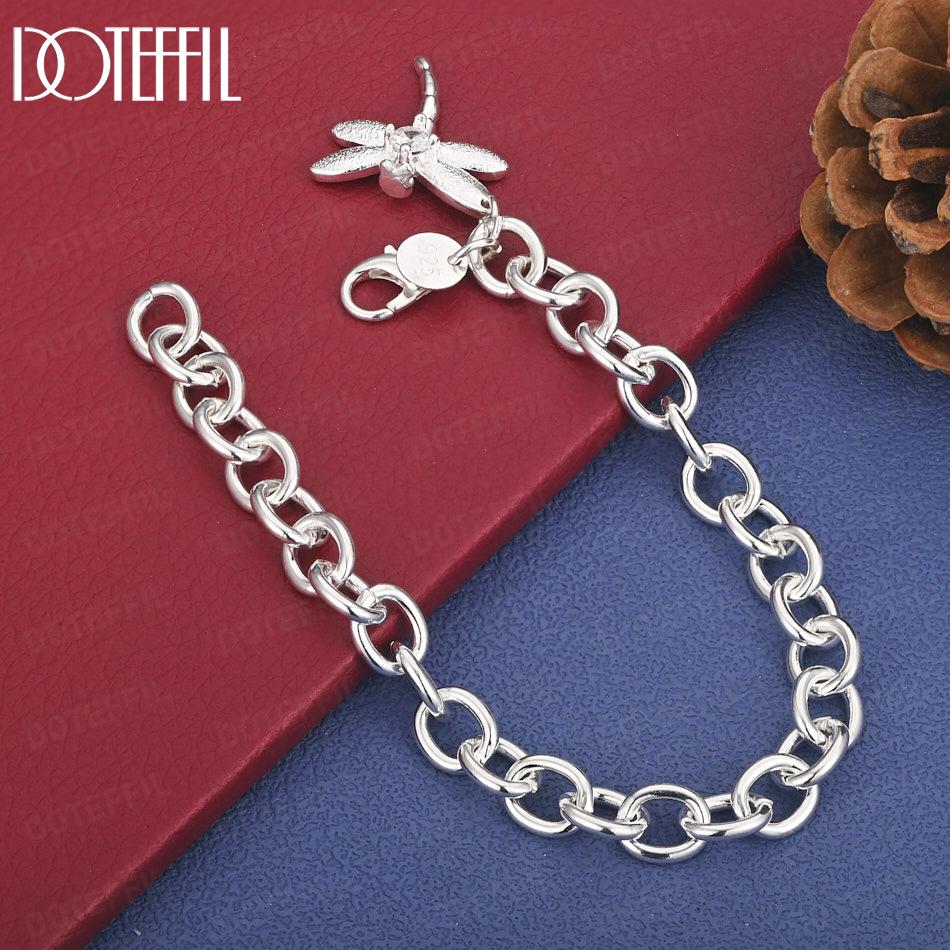 

925 Sterling Silver Dragonfly Fashion Bracelet Wedding Gift Jewelry 20cm