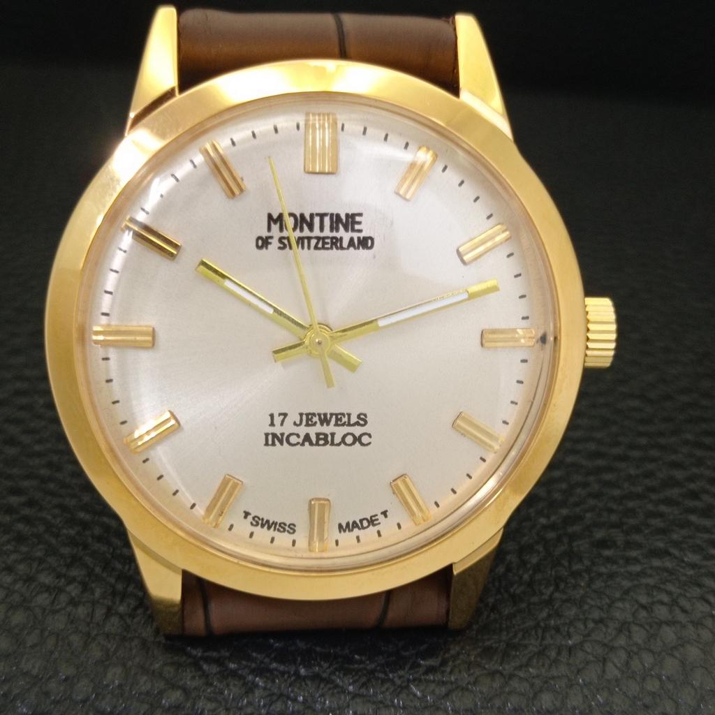 RELÓGIO MASCULINO MONTINE VINTAGE SUÍÇO DE CORDA MANUAL MOSTRADOR PRATEADO REFORMADO a441569-5