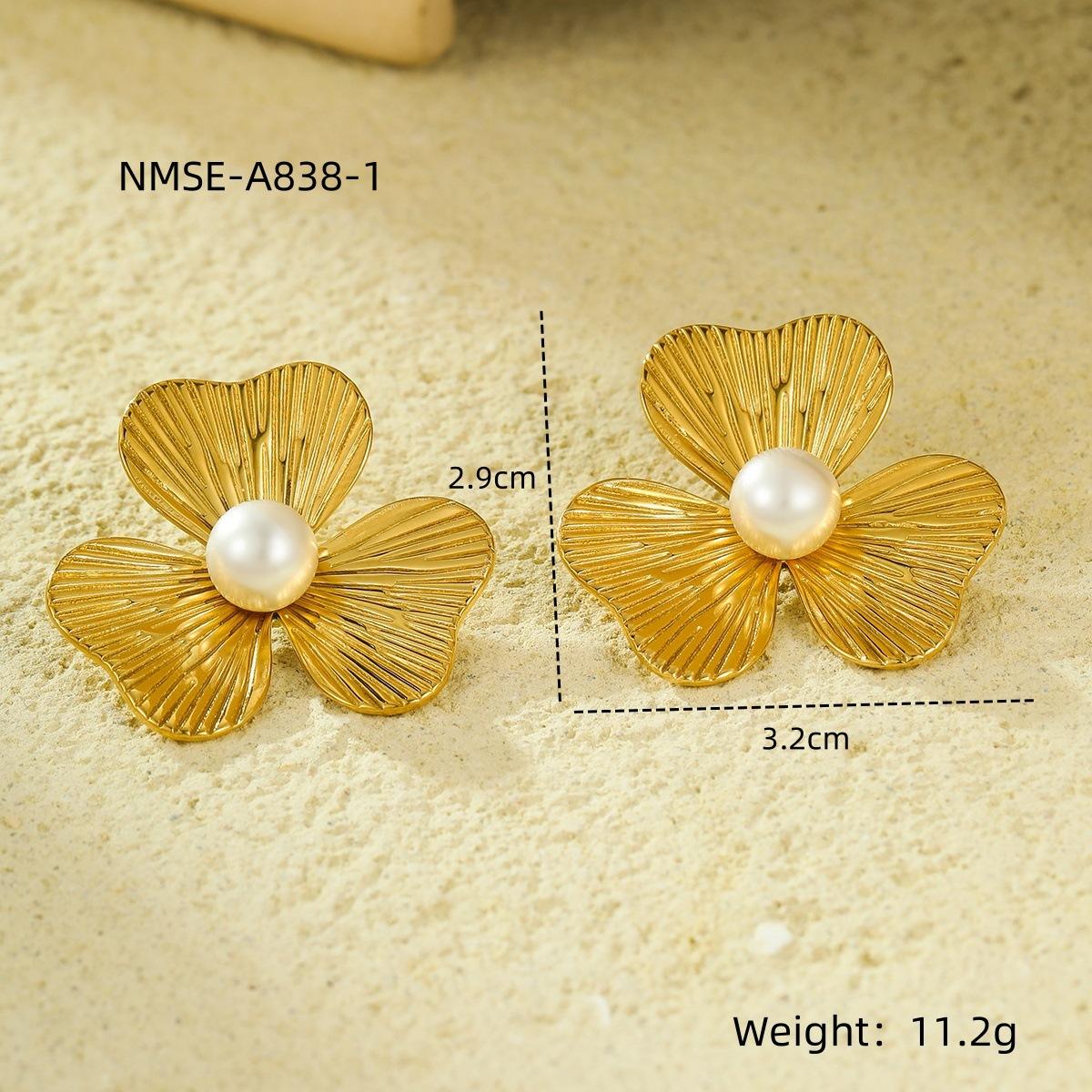 GEMCHIC Women s Stainless Steel 18K Gold Plated Pearl Petal Stud Earrings Fashion Jewelry
