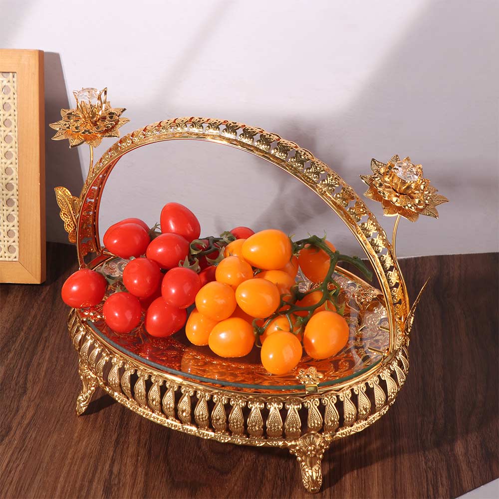 Creative Pastry Tray Retro Golden Glass Plate Craft Fruit Plate  Office