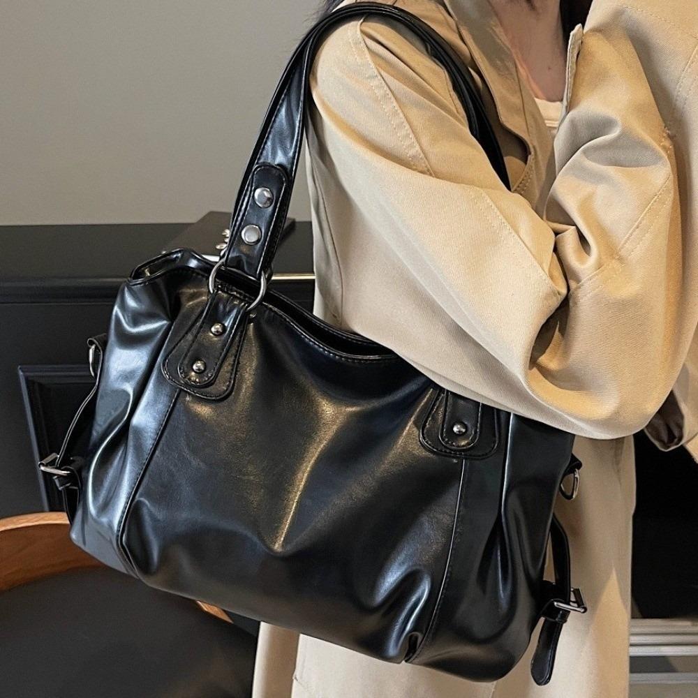 Borsa a Spalla Morbida in PU ad Alta Capacità Borsa Hobo Monocolore Borsa a Mano Vintage per Uso Quotidiano