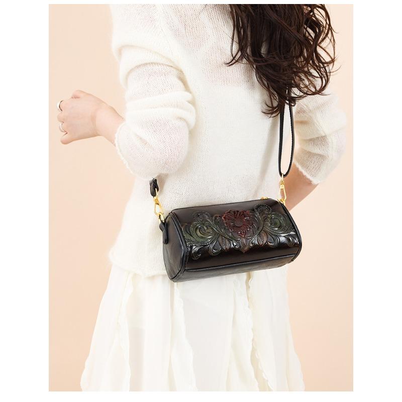 Premium Textur Etnisk Hinkväska med Stor Kapacitet - Präglad Crossbody-väska för Pendling och Vardagsbruk