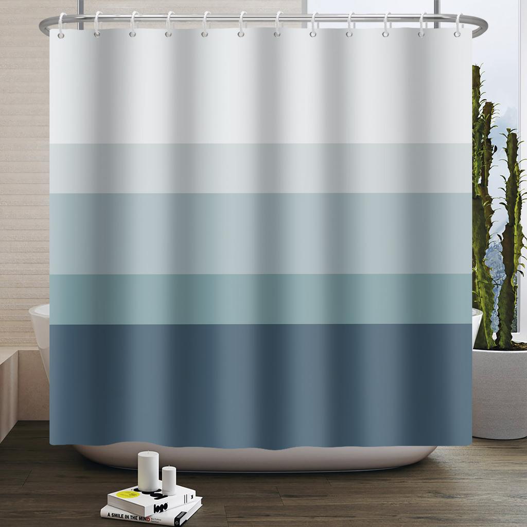 Minimalist Striped Shower Curtain Modern Color Block Gradient Design Waterproof Bath Curtain Bathroom Decor Polyester With Hooks