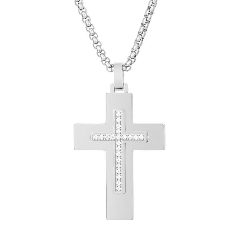 New Zircon Cross Pendant Necklace for Women Men Free Gifts Square Pearl Chain Gold Color Jewelry Trendy One Piece Necklace