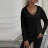 Women's V Neck Hoodies Long Sleeve Sweatshirt Drawstring Pullover Tops with Pocket