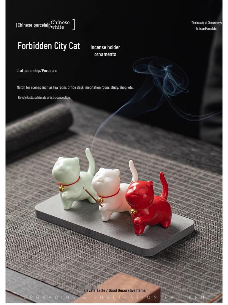 Ceramic Cat Incense Holder - Cute Aroma Burner for Home and Office