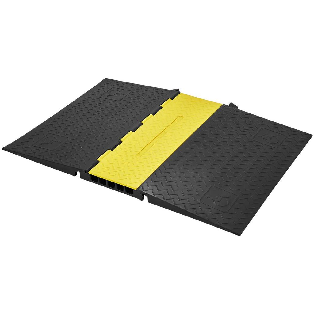 Rubber Cable Protector Ramp, 5 Channel, 22000 Lbs/axle Capacity Heavy Duty Wire Cover Ramp Hose Cord Ramp Driveway, Traffic Speed Bump with Flip-Open