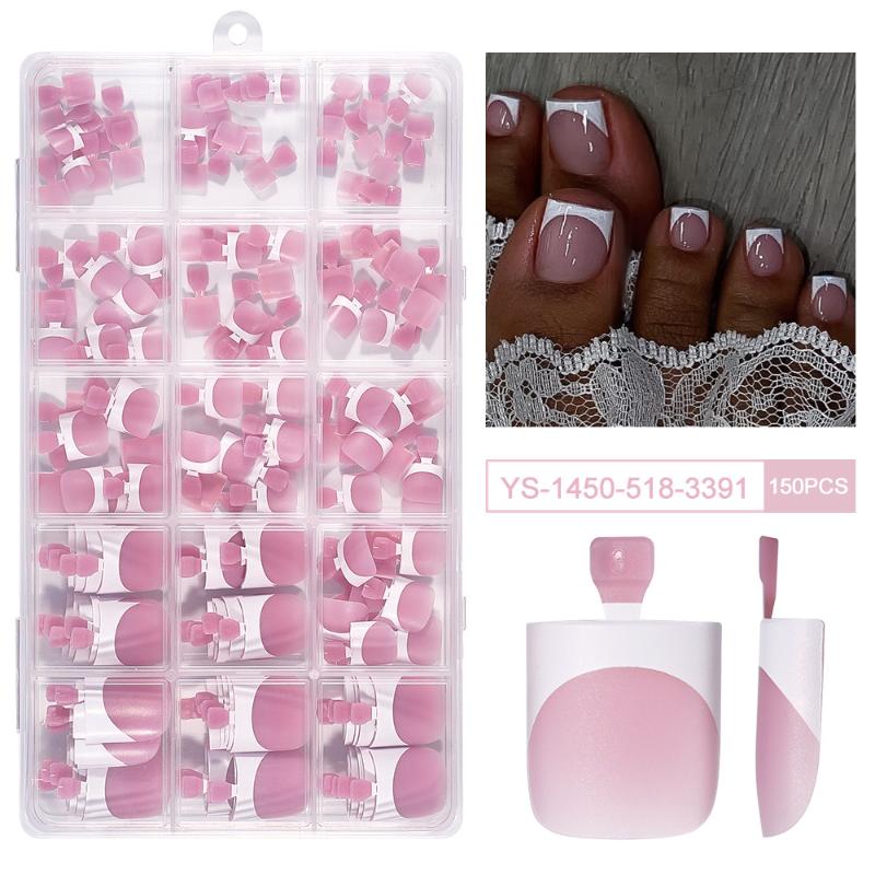 

150Pcs Short Square False Toenail Tips Full Cover Nude Artificial Fake Toenail Acrylic Foot Nail Art Tip Press On Toe Extension 11
