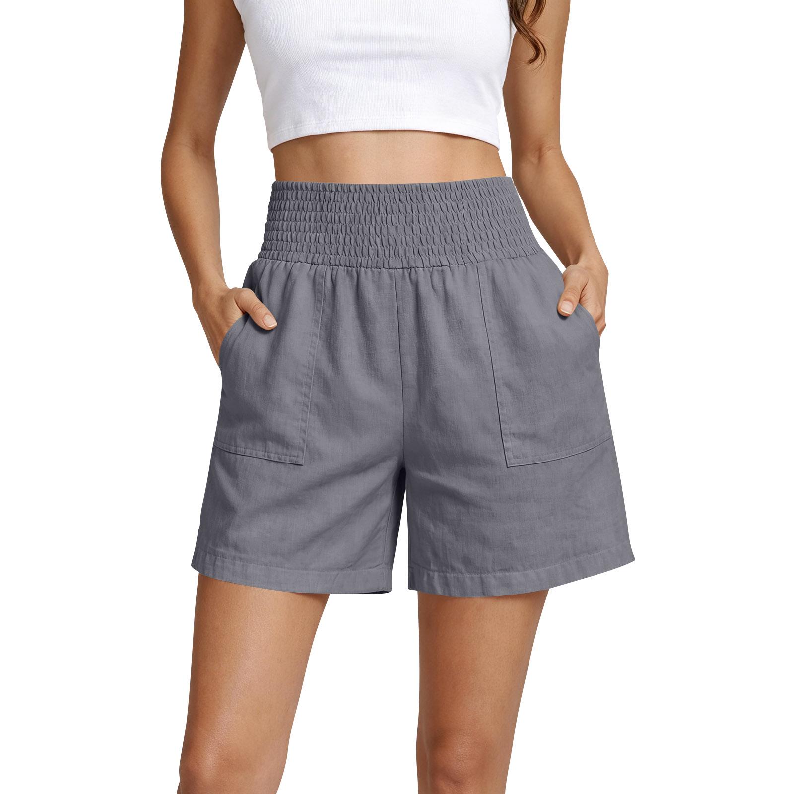 

High Waist Elastic Waistband Casual Shorts for Women Loose Fit Cotton Summer Shorts with Pockets Lightweight Design XL