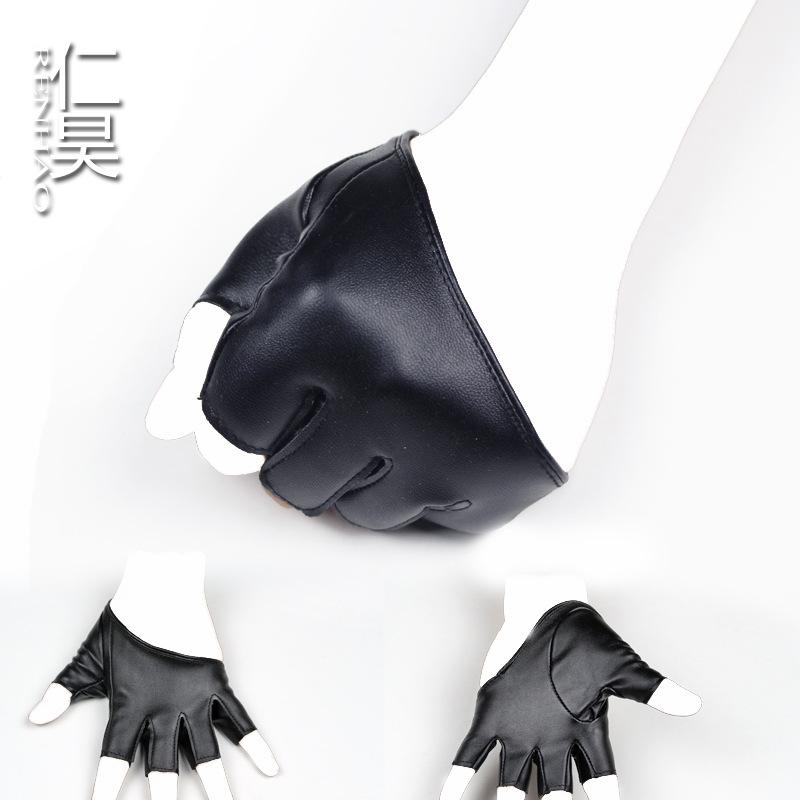 Half Palm, Half Finger Gloves, Women's Imitation Leather DS Performance, Female Street Dance, Thin PU Nightclub Performance, Dance Photography