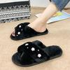 Fashion Fashion Flower Decoration Cross Strap Slippers Women 2025 Autumn Warm Short Plush Cotton Slides New Faux Fur Outdoor Slippers