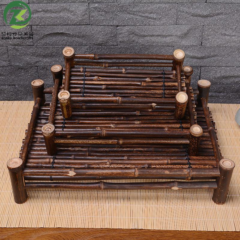Handmade Purple Bamboo Tea Ceremony Set with Ceramic Tray and Bamboo Mat