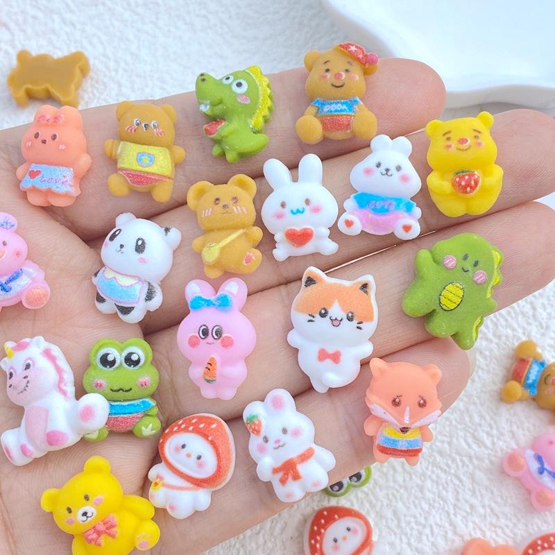 20Pcs New Cute Resin Mini Bear, Rabbit, Dinosaur, Frog Series Flat Back Manicure Parts Embellishments For Hair Bows Accessories