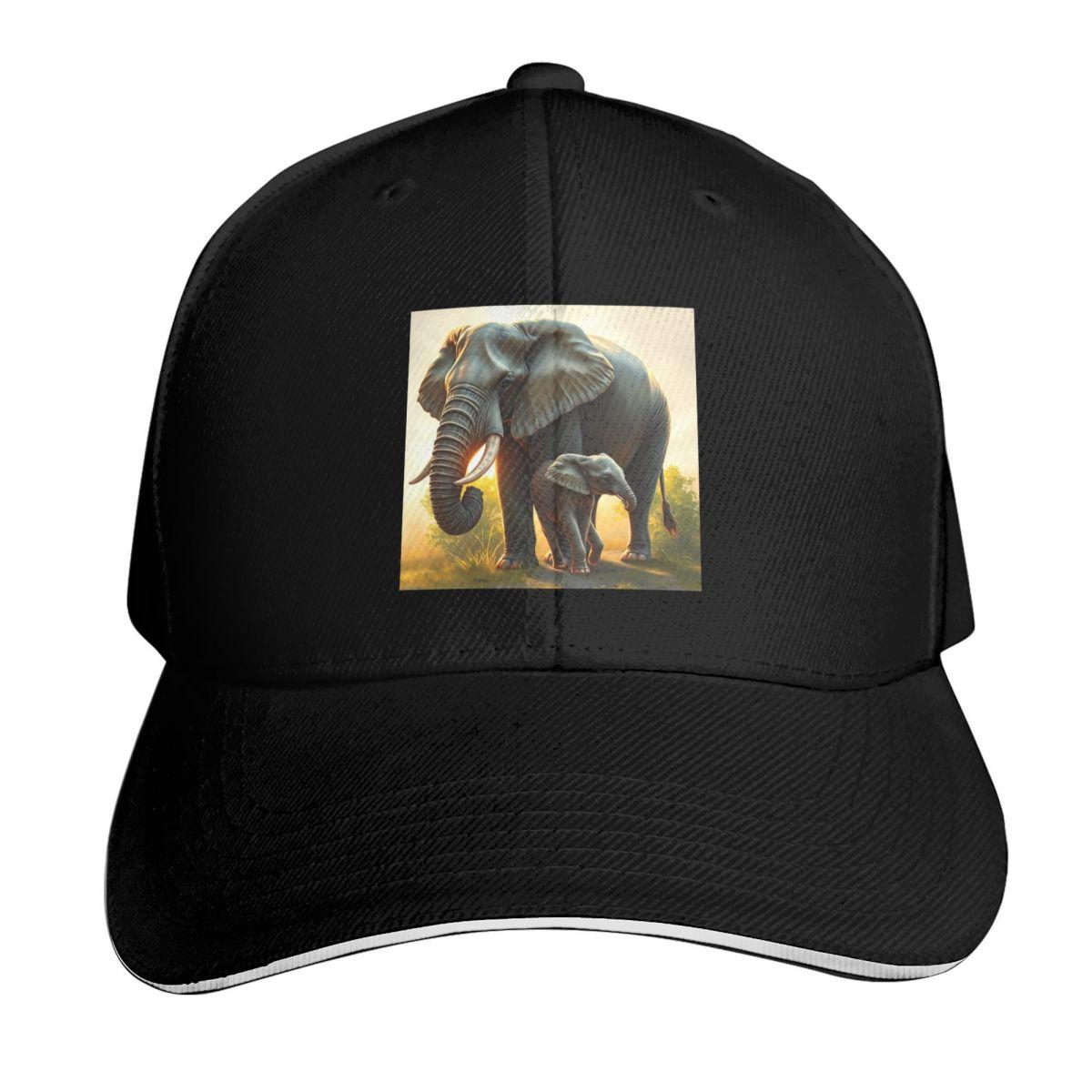 

A Majestic Elephant With Her Baby Elephant Cap Fashion Casual Baseball Caps Adjustable Hat Hip Hop Summer Unisex Baseball Hats One Size