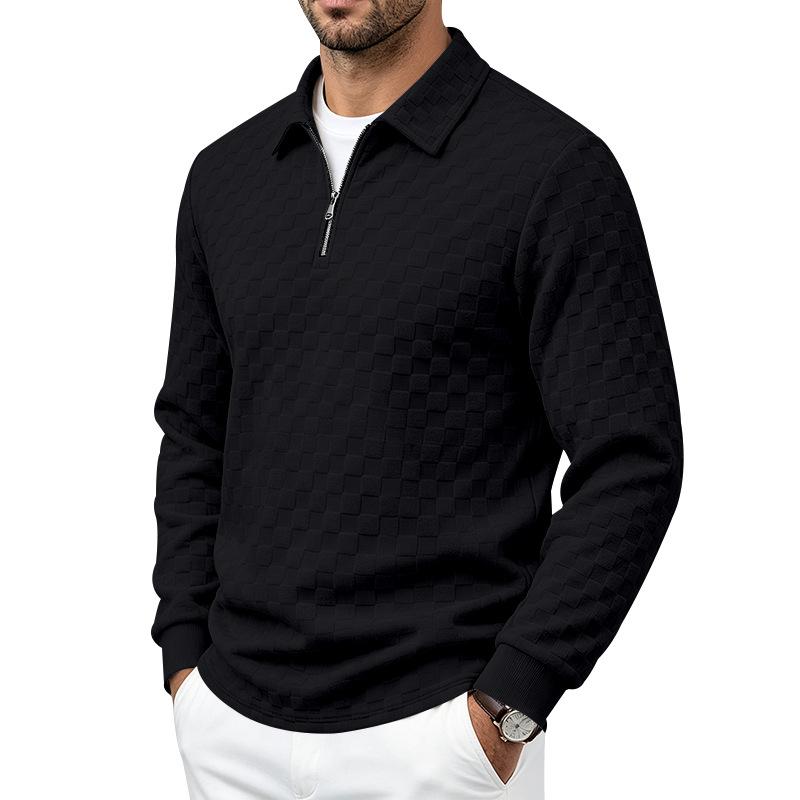 Men S Long Sleeve Polo Shirt American Casual Half Zip Turn Down Collar Top