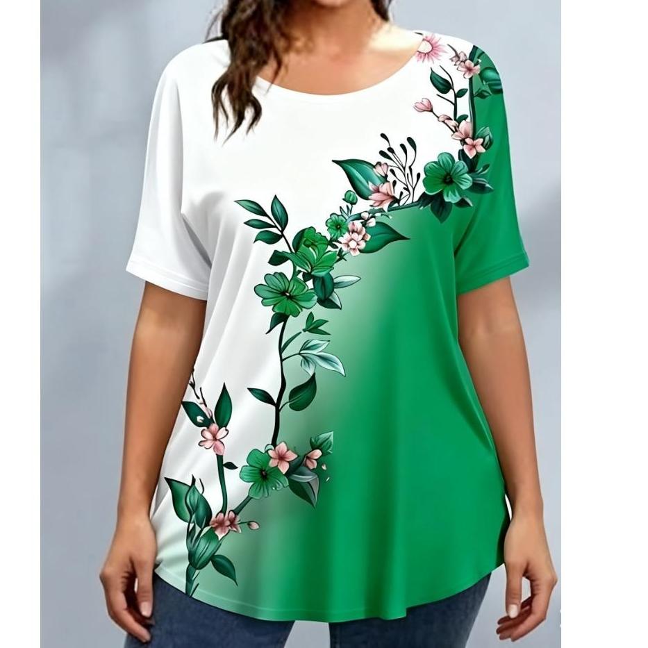 Damen T-Shirt mit Blumendruck Sommer Alltags-Freizeit Damen T-Shirts Outdoor Streetwear Kurzarm Top